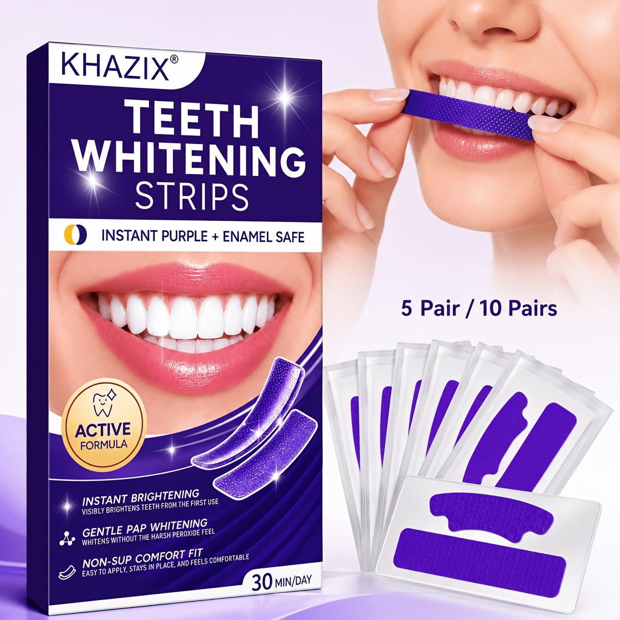 Teeth Whitening Strips Permanent - 5/10 çift Mor Diş Beyazlatma Şeritleri,
